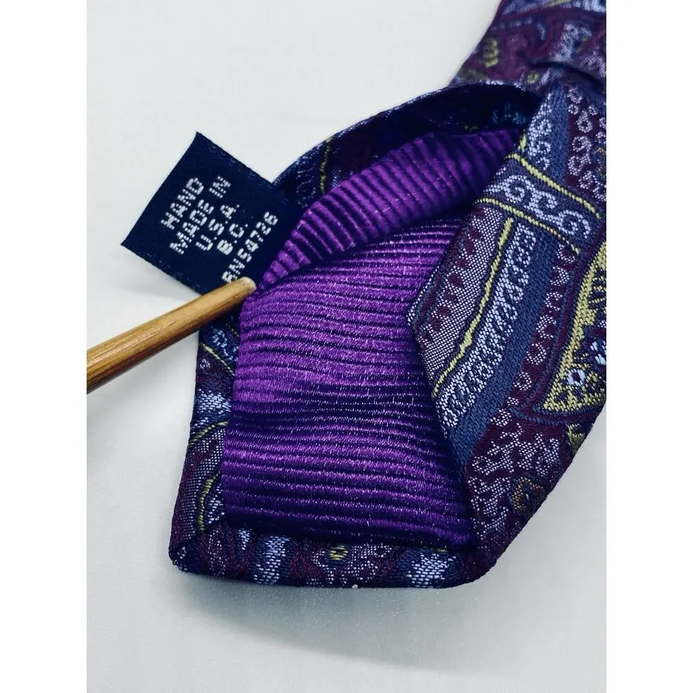 Ventura Tie Blue Purple All Over Paisley Flower Jacquard Silk Handmade in USA